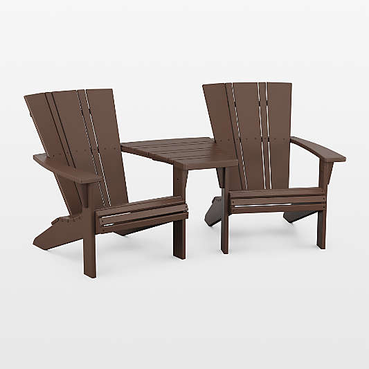 Vista II Mahogany Brown 3-Piece Adirondack Chair Set with Connecting Outdoor Table by POLYWOOD®