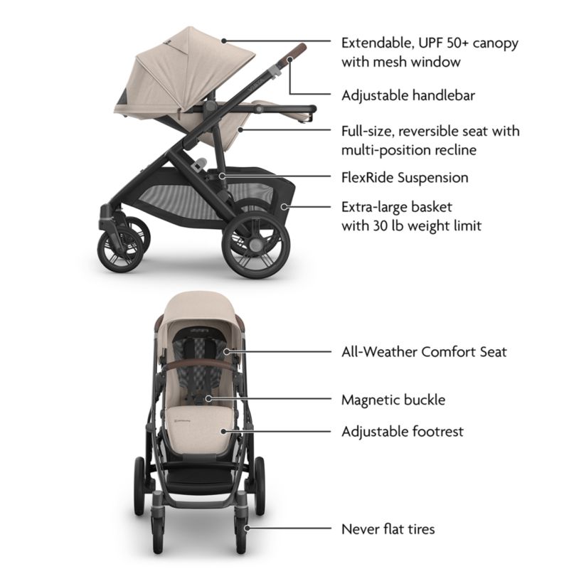UPPAbaby Vista V3 Ada Sandstone Melange Foldable Convertible Baby Stroller + Aria V2 Infant Car Seat Travel System - image 6 of 8