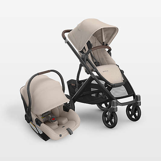 UPPAbaby Vista V3 Ada Sandstone Melange Foldable Convertible Baby Stroller + Aria V2 Infant Car Seat Travel System