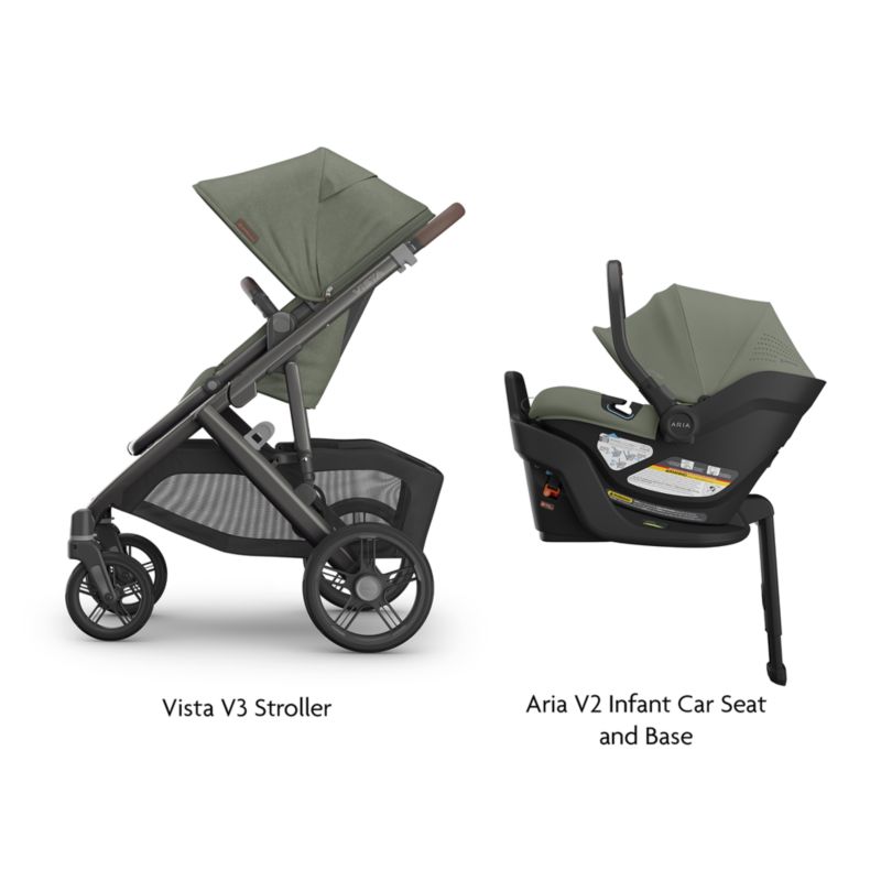 UPPAbaby Vista V3 Evelyn Meadow Green Foldable Convertible Baby Stroller + Aria V2 Infant Car Seat Travel System - image 1 of 4