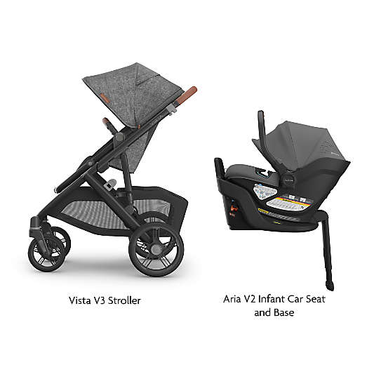 UPPAbaby Vista V3 Greyson Charcoal Melange Foldable Convertible Baby Stroller + Aria V2 Infant Car Seat Travel System