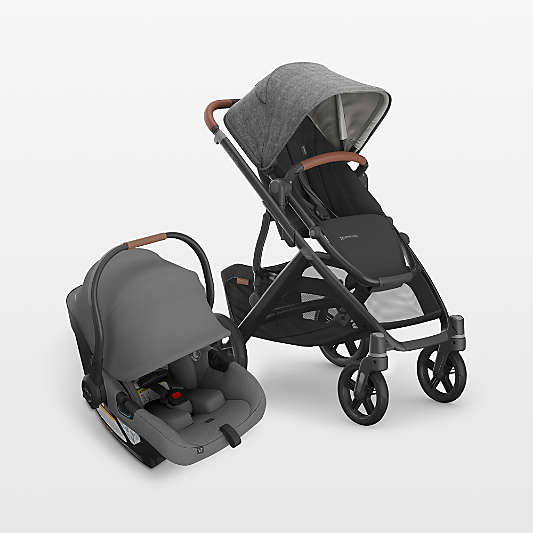 UPPAbaby Vista V3 Greyson Charcoal Melange Foldable Convertible Baby Stroller + Aria V2 Infant Car Seat Travel System