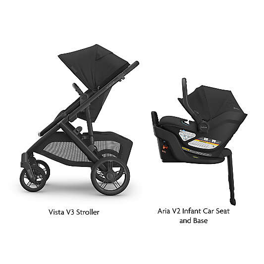 UPPAbaby Vista V3 Jake Black Foldable Convertible Baby Stroller + Aria V2 Infant Car Seat Travel System