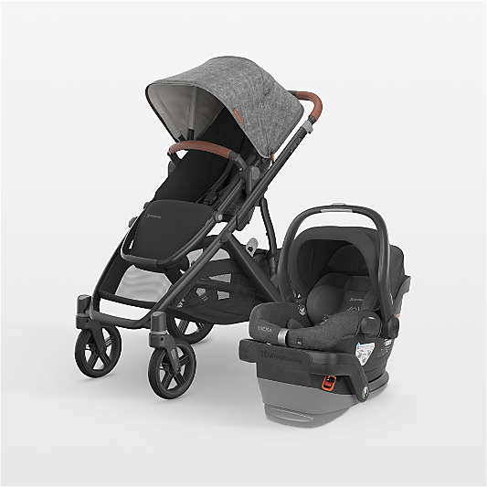 UPPAbaby Vista V3 Greyson Charcoal Melange Foldable Convertible Baby Stroller + Mesa V2 Infant Car Seat Travel System