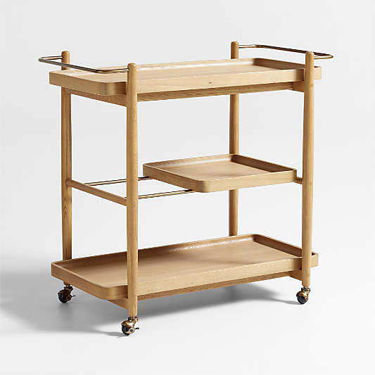 Vitae 36" Natural Solid Elm Wood Bar Cart with Removable Tray