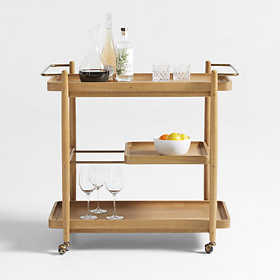 View Vitae 36" Natural Solid Elm Wood Bar Cart with Removable Tray details
