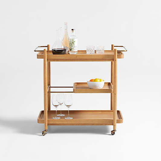 Vitae 36" Natural Solid Elm Wood Bar Cart with Removable Tray