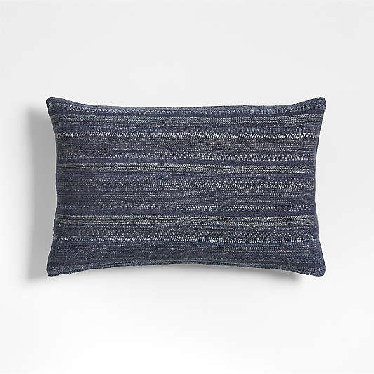 Vittoria Silk Blend Textured 24"x16" Deep Indigo Blue Throw Pillow with Feather Insert