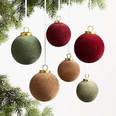 Multi Colored Velvet Christmas Tree Ornaments, Set of 6