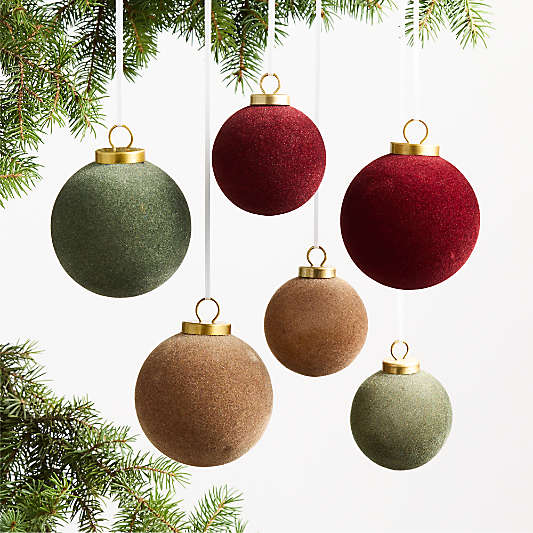 Multi Colored Velvet Christmas Tree Ornaments, Set of 6