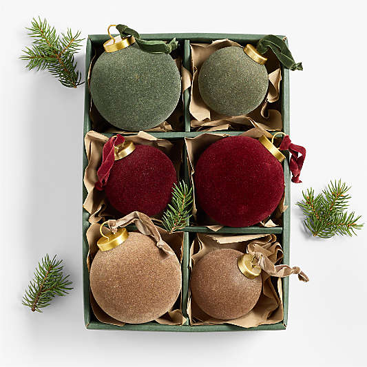 Multi Colored Velvet Christmas Tree Ornaments, Set of 6
