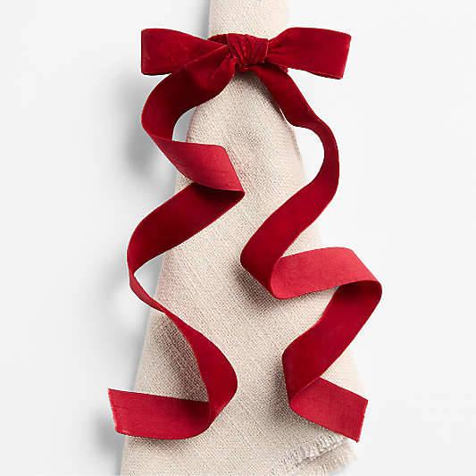 Red Velvet Bow Napkin Rings, Set of 4