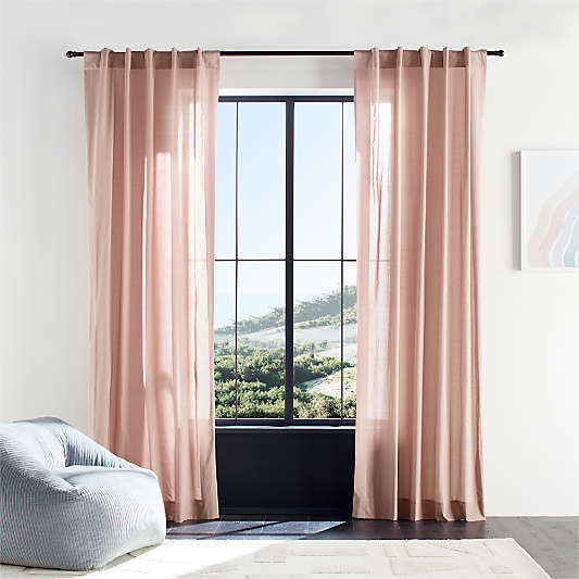 Plum Rose Organic Cotton Voile with Satin Border Sheer Window Curtain Panel