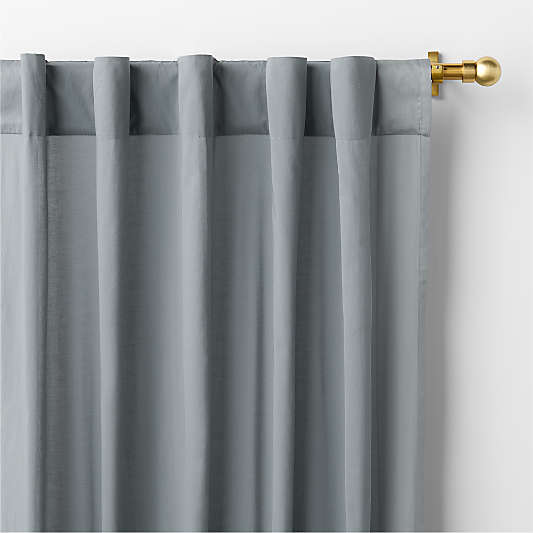 Slate Blue Organic Cotton Voile with Satin Border Sheer Window Curtain Panel 44"x96"