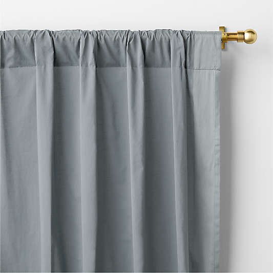 Slate Blue Organic Cotton Voile with Satin Border Sheer Window Curtain Panel 44"x63"