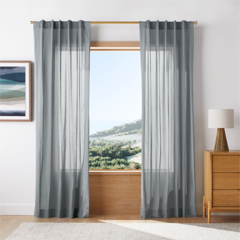 Slate Blue Organic Cotton Voile with Satin Border Sheer Window Curtain Panel 44"x63" - image 0 of 4