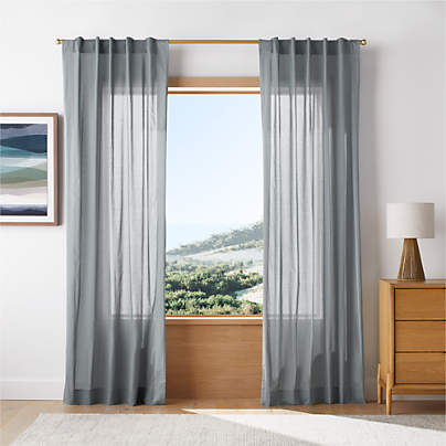 Slate Blue Organic Cotton Voile with Satin Border Sheer Window Curtain Panel 44"x84"