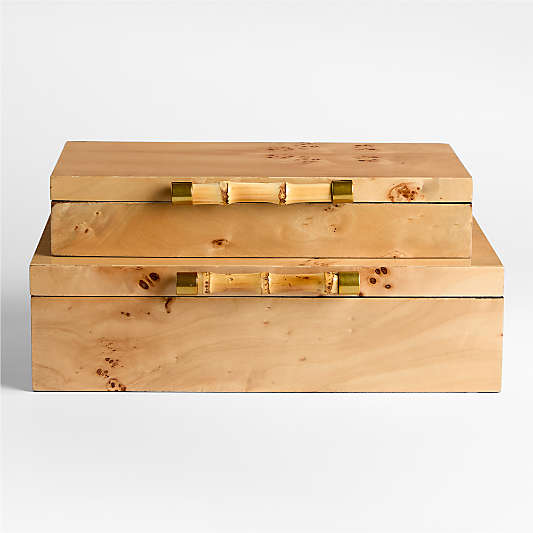 Volos Burl Wood Lidded Decorative Storage Boxes