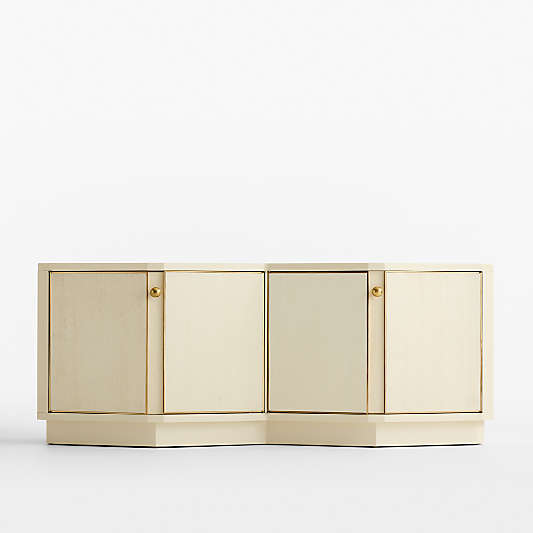 Vesper 76" Brass and Grasscloth Storage Media Console by Laura Harrier & Tiffany Howell
