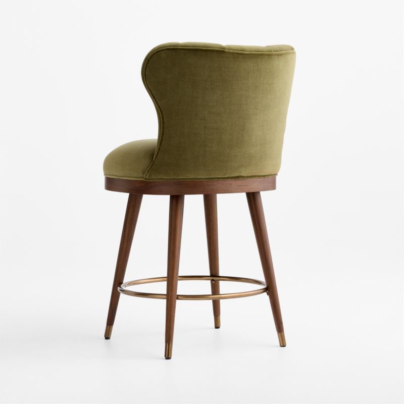 Vivienne Olive Green Velvet Natural Walnut Wood Swivel Counter Stool - image 6 of 8