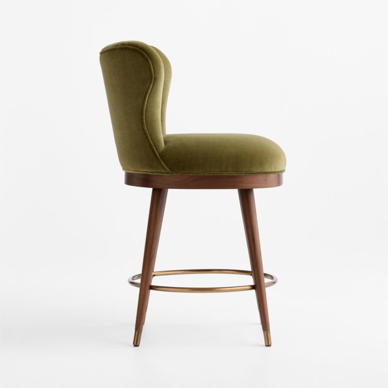 Vivienne Olive Green Velvet Natural Walnut Wood Swivel Counter Stool - image 5 of 8