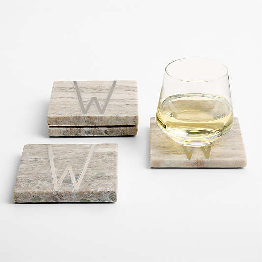 Tuscan Kitchen Marble "W" Monogram Coasters, Set of 4