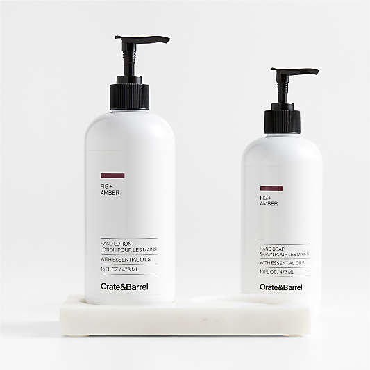 Fig + Amber Hand Soap and Lotion Set with White Marble Caddy