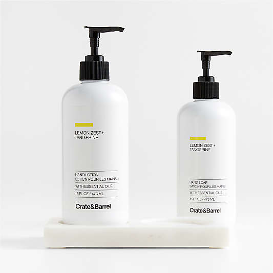 Lemon Zest + Tangerine Hand Soap and Lotion Set with White Marble Caddy
