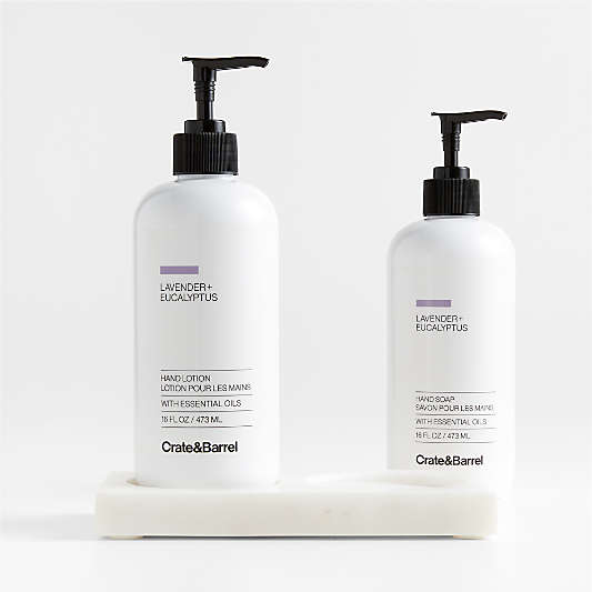 Lavender + Eucalyptus Hand Soap & Lotion 3-Piece Set with White Kitchen Marble Caddy