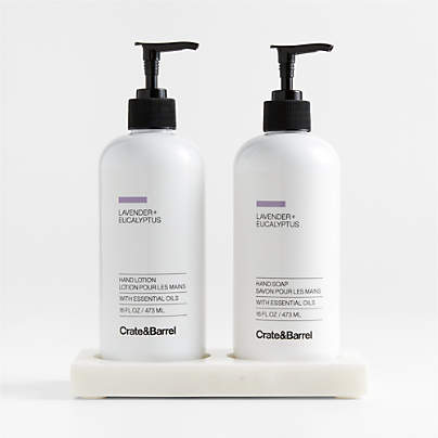 Lavender + Eucalyptus Hand Soap and Lotion Set with White Marble Caddy