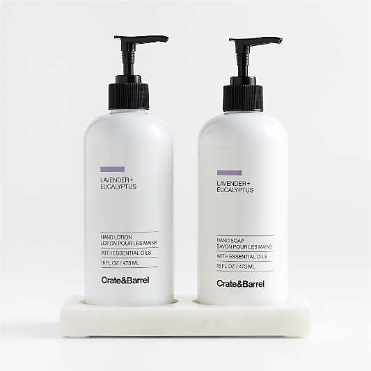 Lavender + Eucalyptus Hand Soap and Lotion Set with White Marble Caddy