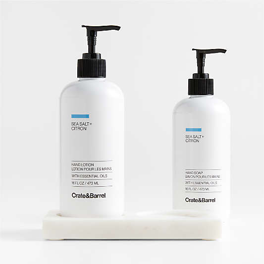 Sea Salt + Citron Hand Soap and Lotion Set with White Marble Caddy