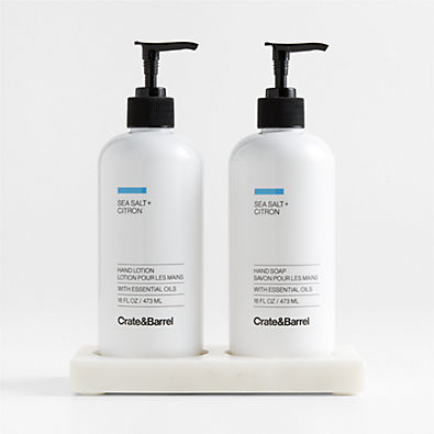 View Sea Salt + Citron Hand Soap and Lotion Set with White Marble Caddy details
