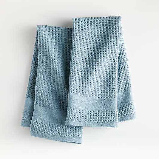 Blue Waffle/Terry Dish Towels, Set of 2