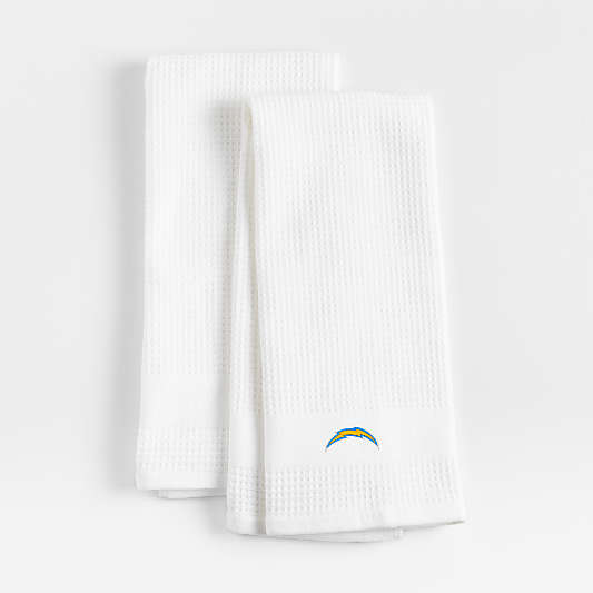NFL Los Angeles Chargers Waffle-Terry White Organic Cotton Kitchen Towels, Set of 2