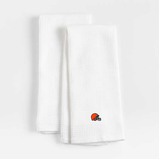 NFL Cleveland Browns Waffle-Terry White Organic Cotton Kitchen Towels, Set of 2
