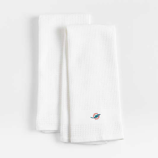 NFL Miami Dolphins Waffle-Terry White Organic Cotton Kitchen Towels, Set of 2