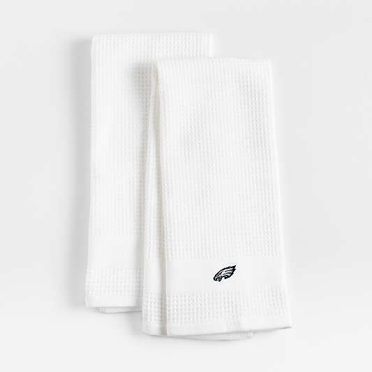 NFL Philadelphia Eagles Waffle-Terry White Organic Cotton Kitchen Towels, Set of 2