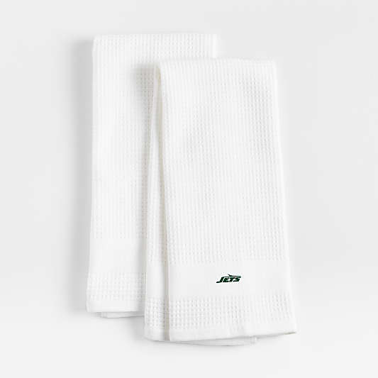 NFL New York Jets Waffle-Terry White Organic Cotton Kitchen Towels, Set of 2
