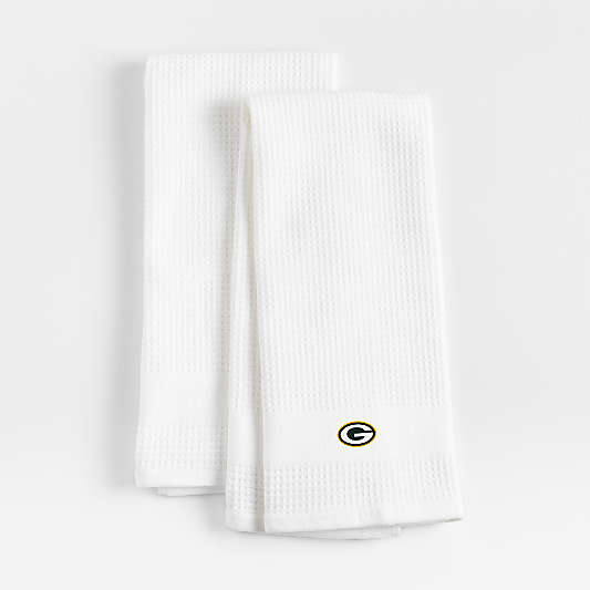 NFL Green Bay Packers Waffle-Terry White Organic Cotton Kitchen Towels, Set of 2