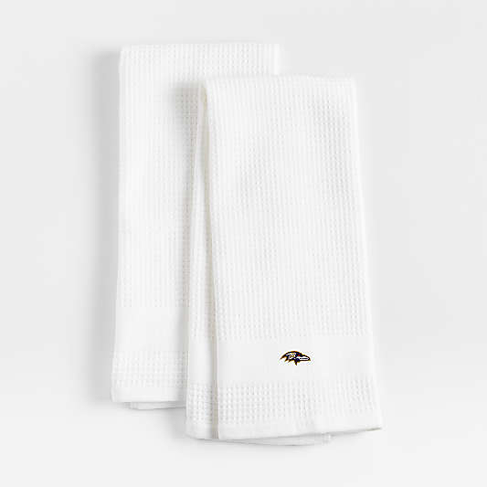 NFL Baltimore Ravens Waffle-Terry White Organic Cotton Kitchen Towels, Set of 2