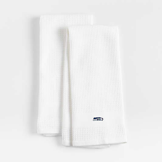 NFL Seattle Seahawks Waffle-Terry White Organic Cotton Kitchen Towels, Set of 2
