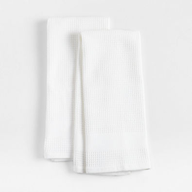 View Waffle-Terry White Organic Cotton Kitchen Towels, Set of 2 details