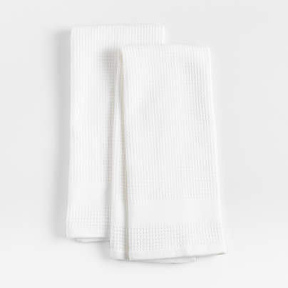 Waffle-Terry White Organic Cotton Kitchen Towels, Set of 2