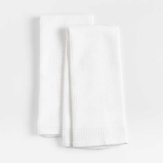 Waffle-Terry White Organic Cotton Kitchen Towels, Set of 2