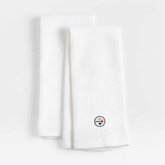 NFL Pittsburgh Steelers Waffle-Terry White Organic Cotton Kitchen Towels, Set of 2