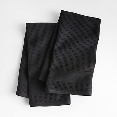 View Waffle-Terry Black Organic Cotton Kitchen Towels, Set of 2 details