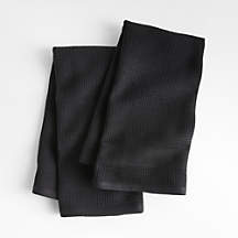 Crate & Barrel Waffle-Terry Black Organic Cotton Kitchen Towels (Black)