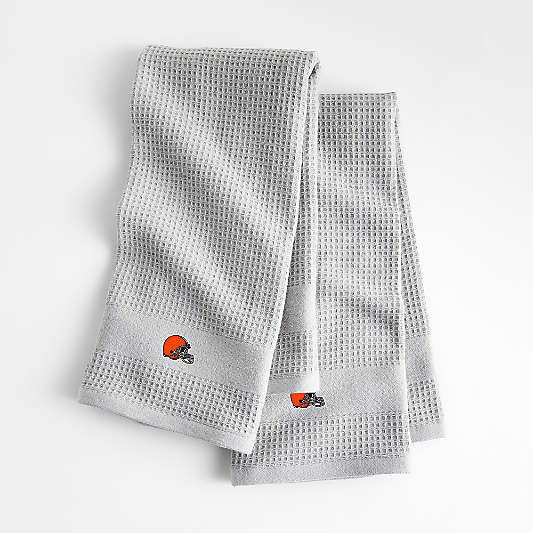 NFL Cleveland Browns Waffle-Terry Alloy Grey Organic Cotton Kitchen Towels, Set of 2
