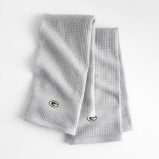 NFL Green Bay Packers Waffle-Terry Alloy Grey Organic Cotton Kitchen Towels, Set of 2